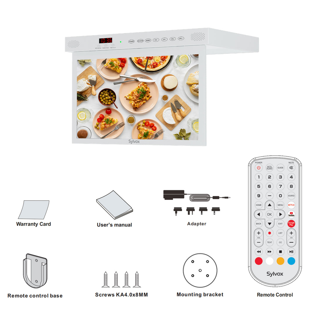 Sylvox 15.6“ Smart Under Cabinet TV for Kitchen(White)