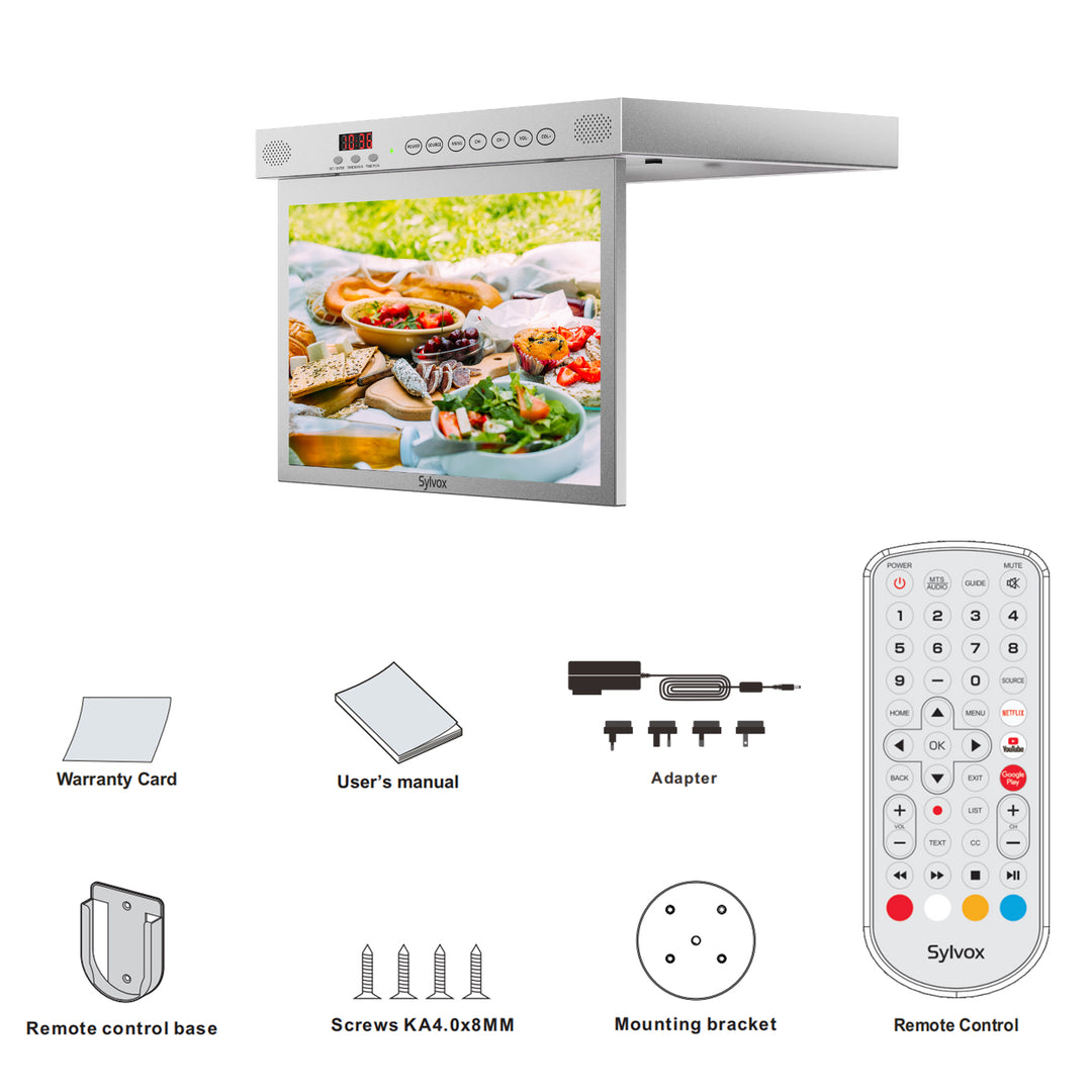 Sylvox 15.6“ Smart Under Cabinet TV for Kitchen(Silver)
