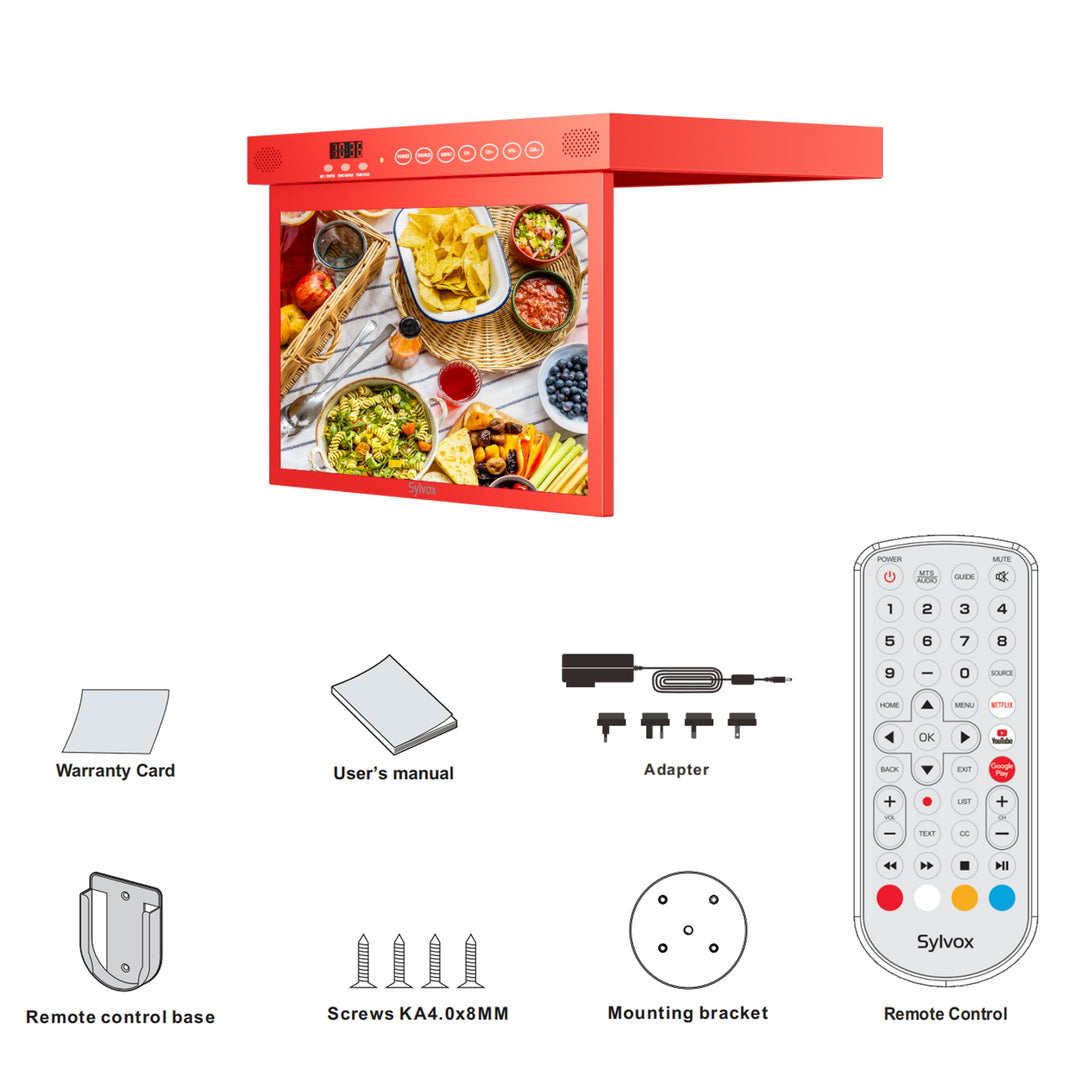 Sylvox 15.6“ Smart Under Cabinet TV for Kitchen(Red)