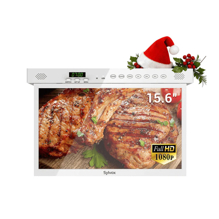 Sylvox 15.6'' Smart Under Cabinet TV UK for Kitchen（White）