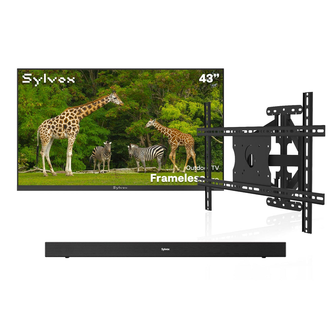 43" Frameless Pro Full Sun Outdoor TV with Wall Mount & S2 Outdoor Soundbar