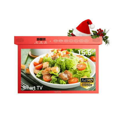 Sylvox 15.6'' Smart Under Cabinet TV UK for Kitchen（Red）