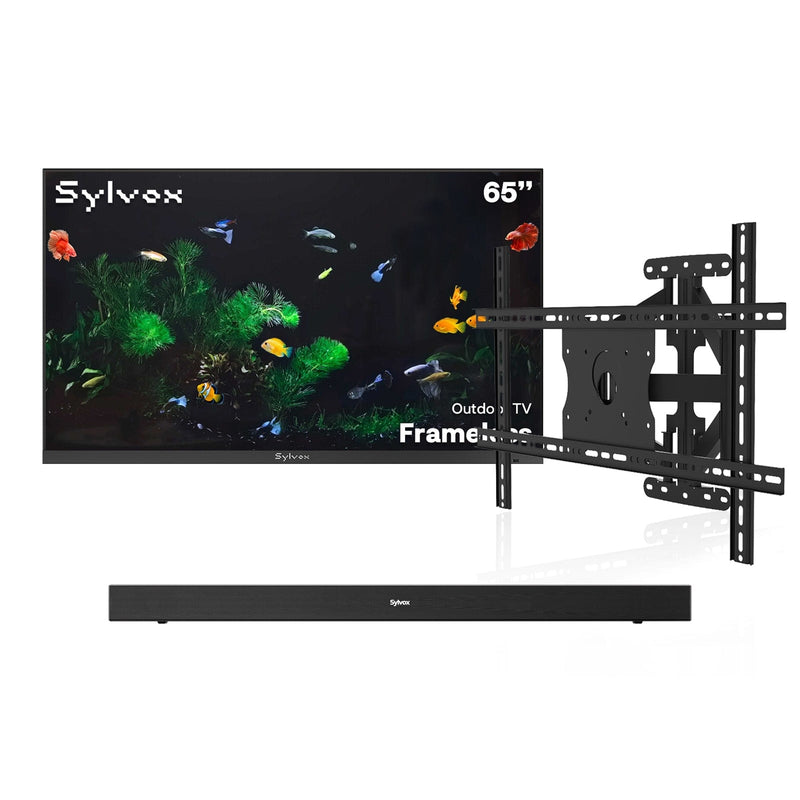 65" Frameless Partial Sun Outdoor TV with Wall Mount & S2 Outdoor Soundbar