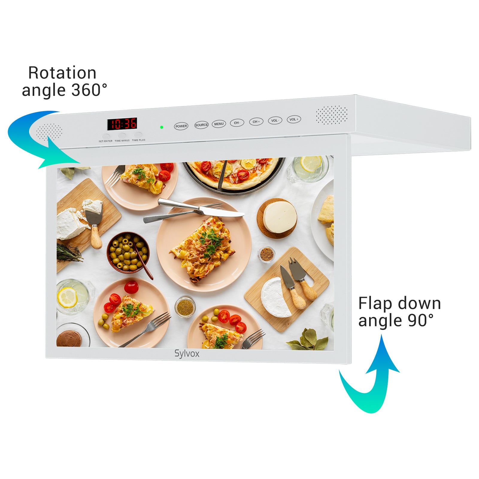 Sylvox 15.6“ Smart Under Cabinet TV for Kitchen（White）