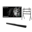 75" Cinema Pro Helio QLED Full Sun Outdoor TV with Rolling TV Cart & S2 Outdoor Soundbar

