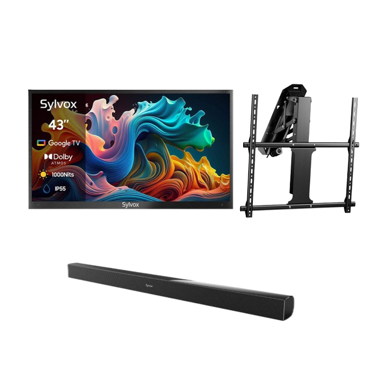 Deck Pro Qled 2.0 43" Partial Sun Outdoor TV with Motorized Ceiling Mount & S2 Outdoor Soundbar