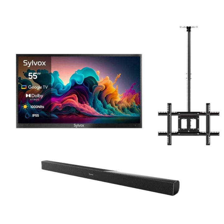 Deck Pro Qled 2.0 55" Partial Sun Outdoor TV with Ceiling Mount & S2 Outdoor Soundbar