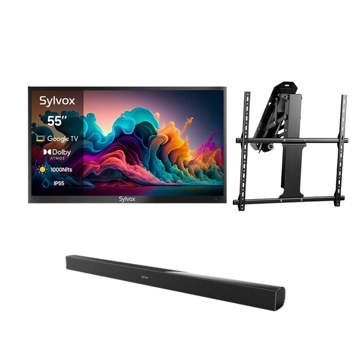 Deck Pro Qled 2.0 55" Partial Sun Outdoor TV with Motorized Ceiling Mount & S2 Outdoor Soundbar