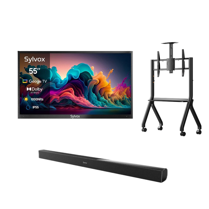 Deck Pro Qled 2.0 55" Partial Sun Outdoor TV with Rolling TV Cart & S2 Outdoor Soundbar