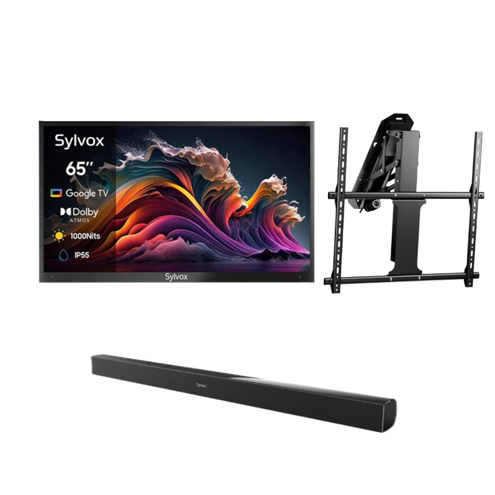 Deck Pro Qled 2.0 65" Partial Sun Outdoor TV with Motorized Ceiling Mount & S2 Outdoor Soundbar