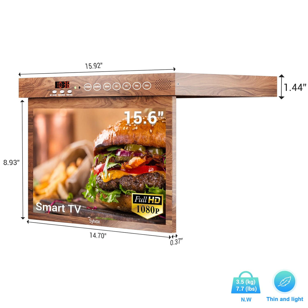 Sylvox 15.6“ Smart Under Cabinet TV UK for Kitchen（Wood）