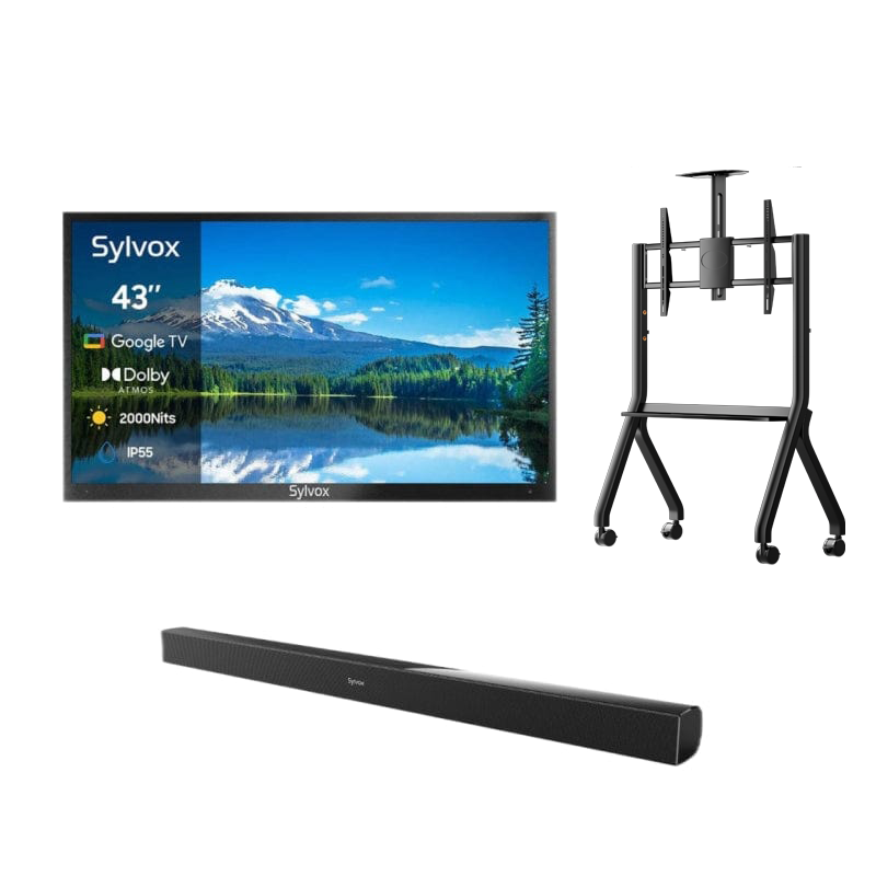 sylvox_43_Outdoor_TV_with_Y-Type_Mobile_Rolling_TV_Car_and_Waterproof_Soundbar