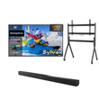 75 inch outdoor gaming TV bundle with rolling tv cart and soundbar, weatherproof television for patio, backyard or garden entertainment